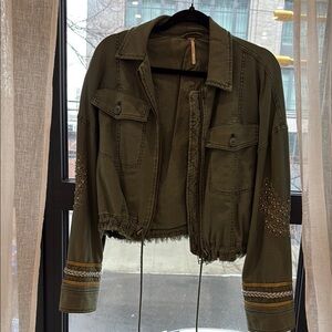Free People Green Utility Jacket with Cropped Design